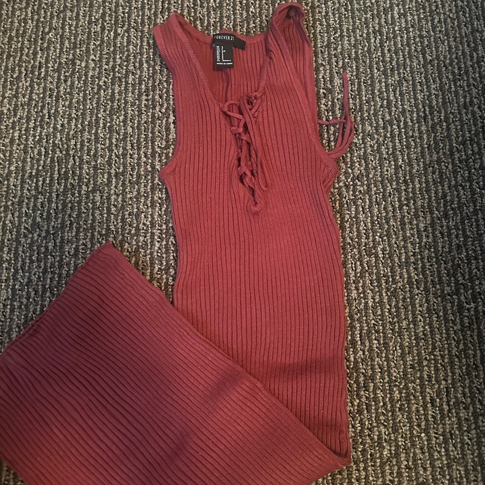 Forever 21 Red Textured Knit Jumpsuit